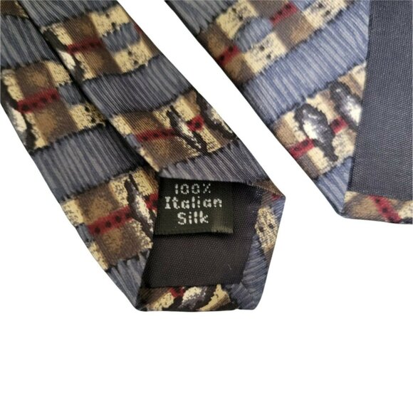 CC Casuals Italian Silk Tie Striped Geometric Blue Brown Mens Necktie Business - Picture 3 of 4